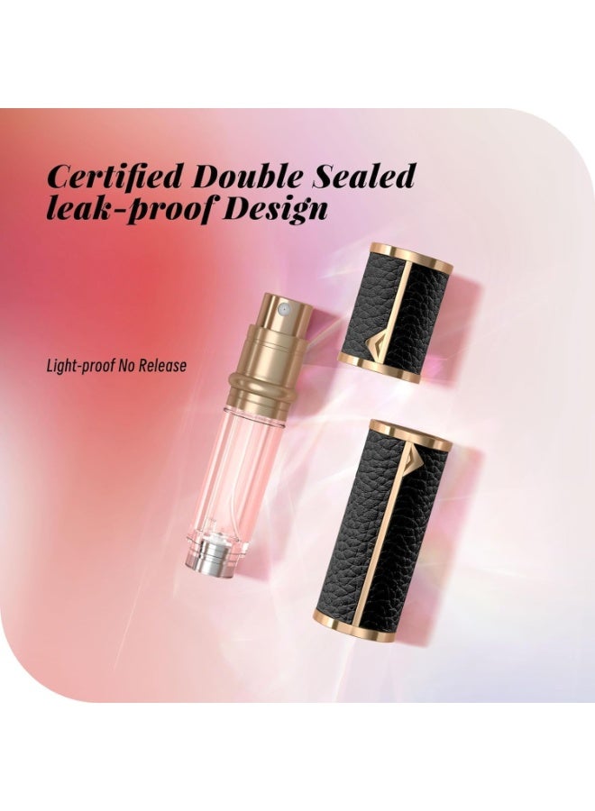 Perfume Travel Refillable Bottle, Genuine Leather Bottom-Filling Fragrances Perfume Atomizer, Mini Cologne Dispenser, Portable Sprayer Pocket Size for Cruise Car Trip Purse Gift 5ml (Black) - Image 4