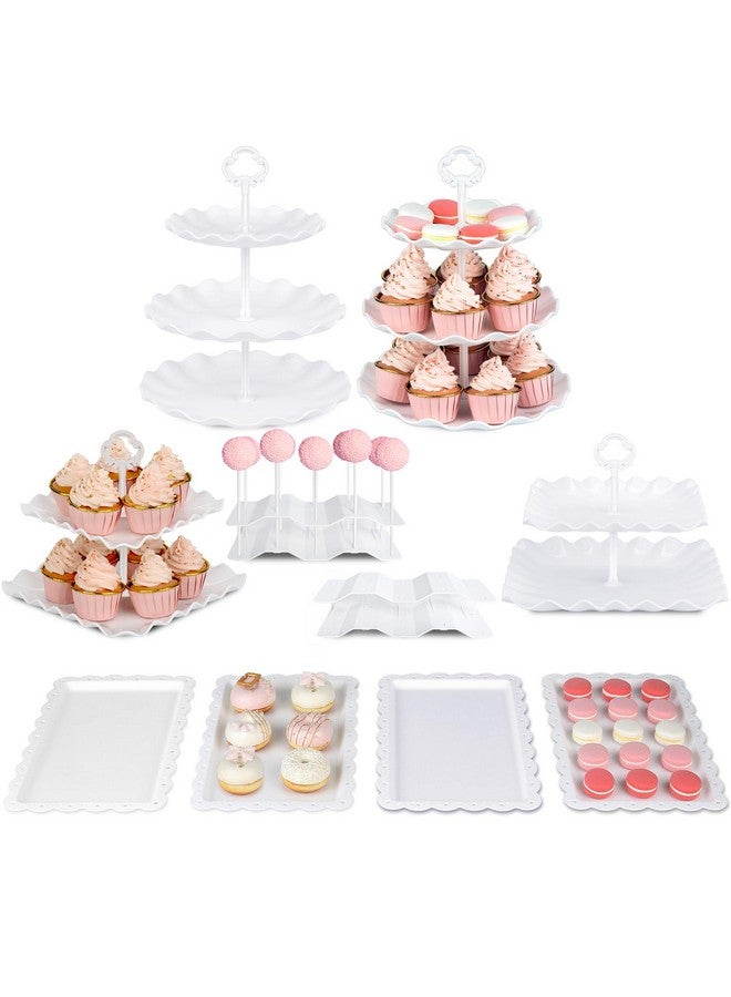 NWK Pack of 10 NWK Dessert Stand Set with 2X Large 2-Tier and 2X Large 3-Tier Cupcake Stands, 4 x Appetizer Trays, 2 x Cake Pop Stands, for Birthday Baby Shower Party Decorations - Image 1