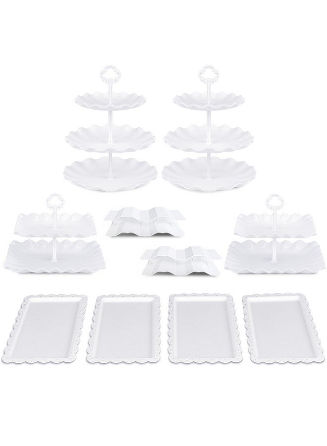 NWK Pack of 10 NWK Dessert Stand Set with 2X Large 2-Tier and 2X Large 3-Tier Cupcake Stands, 4 x Appetizer Trays, 2 x Cake Pop Stands, for Birthday Baby Shower Party Decorations - Image 2
