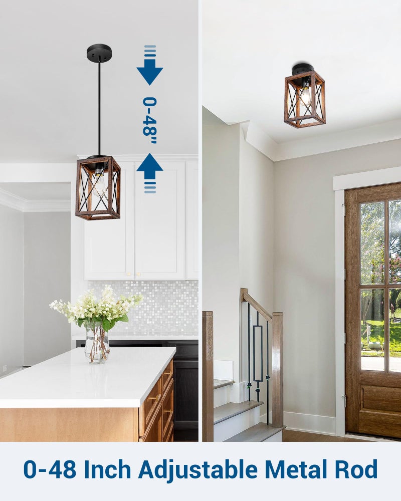 DEWENWILS Farmhouse Pendant Light, Metal Hanging Light Fixture with Wooden Grain Finish, 48 Inch Adjustable Pipes for Flat and Slop Ceiling, Kitchen Island, Bedroom, Dining Hall, E26 Base - Image 4