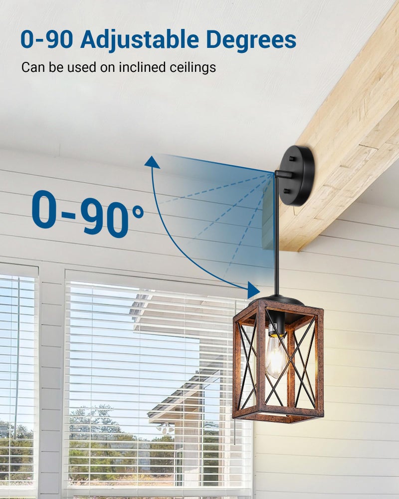 DEWENWILS Farmhouse Pendant Light, Metal Hanging Light Fixture with Wooden Grain Finish, 48 Inch Adjustable Pipes for Flat and Slop Ceiling, Kitchen Island, Bedroom, Dining Hall, E26 Base - Image 3