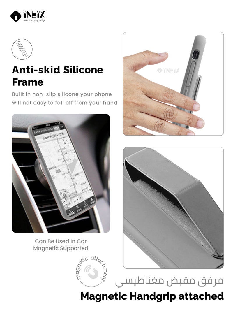 إينيكس جراب حماية 3 في 1 مغناطيسي ذو مسند للهاتف وسوار لأصابع اليد لهاتف  ايفون 15 بلس‎-رمادي - Image 4