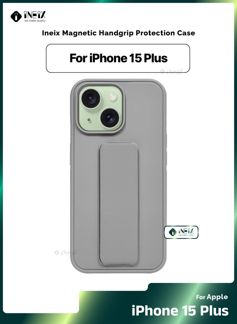 إينيكس جراب حماية 3 في 1 مغناطيسي ذو مسند للهاتف وسوار لأصابع اليد لهاتف  ايفون 15 بلس‎-رمادي - Image 1