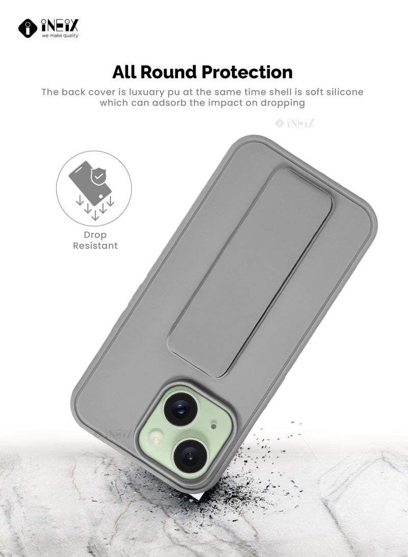 إينيكس جراب حماية 3 في 1 مغناطيسي ذو مسند للهاتف وسوار لأصابع اليد لهاتف  ايفون 15 بلس‎-رمادي - Image 5