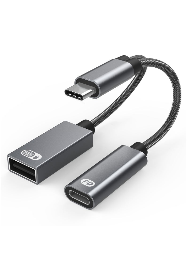 USB C OTG Cable Phone Adapter 2in1 Type C Male to USB C Female Charging Port with USB Female Splitter Adapter for Samsung Google - Image 1