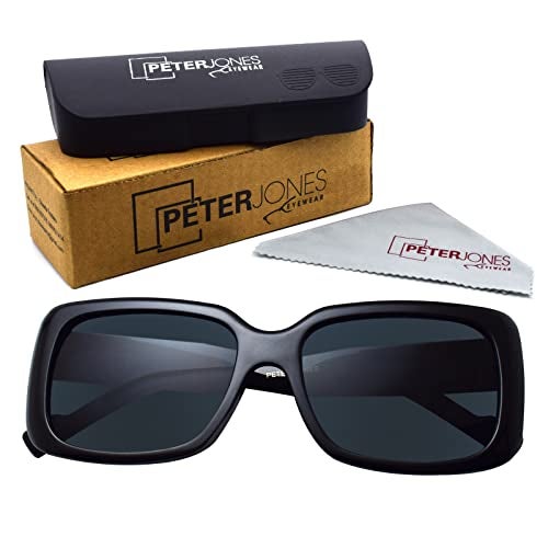 Peter Jones Black Oversized Square Sunglasses for Men & Women | UV Protected Broad Frame Stylish Retro Eyewear | Lightweight Vintage Fashion Shades (Model 18077B) - Image 4