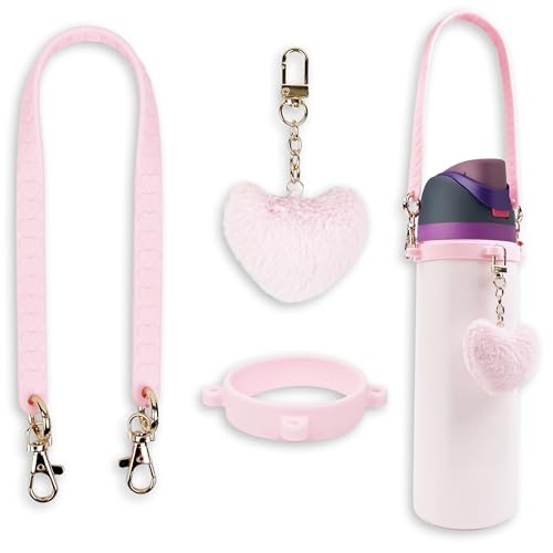 SITKOL Handle Strap with Heart Charms for Owala & Stanley Cups, for Owala Water Bottle 24oz, 32oz, 40oz, Owala Coffee Tumbler, Pink Owala, Stanley 30oz, 40oz Tumblers, Stanley & Owala Accessories (Pink) - Image 1