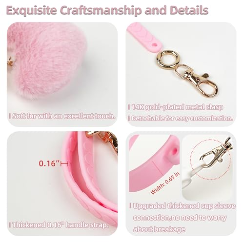 SITKOL Handle Strap with Heart Charms for Owala & Stanley Cups, for Owala Water Bottle 24oz, 32oz, 40oz, Owala Coffee Tumbler, Pink Owala, Stanley 30oz, 40oz Tumblers, Stanley & Owala Accessories (Pink) - Image 4