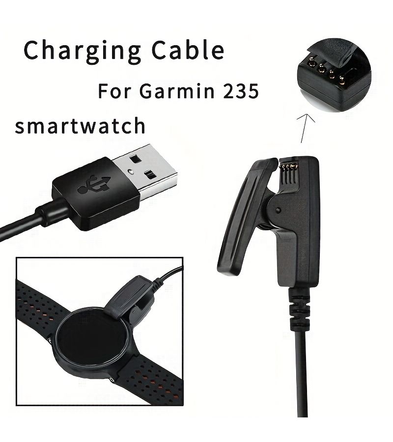 كابل شحن USB أسود للمشبك للساعات الذكية Garmin Vivomove Lily Forerunner Forerunner Foreathlete - Image 1