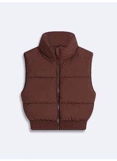 Stand Collar Puffer Brown Vest