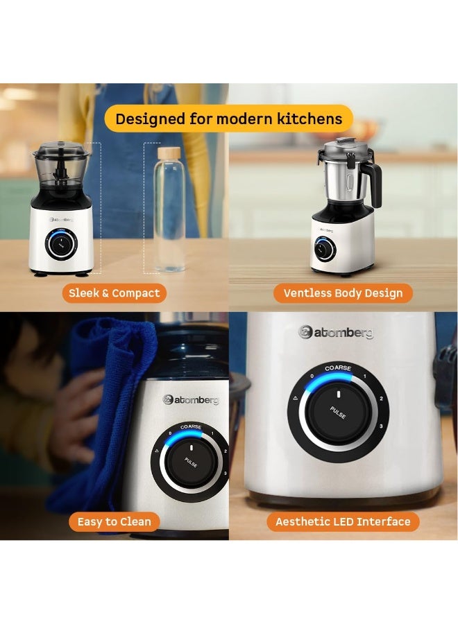 Atomberg Zenova Mixer Grinder | Unique Coarse Mode for Silbatta-like Texture | Intelligent BLDC Motor | Safety Features | 4 Jars including Chopper | Hands-Free Operation (Pearl White) - Image 2