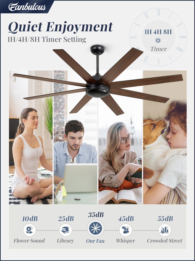 Fanbulous 65 Inch Ceiling Fans No Light with Remote, Black Indoor/Outdoor Ceiling Fan Without Light with Quiet Reversible DC Motor, 6 Speeds, 8 Blades Large Ceiling Fan for Living Room Bedroom Patio - Image 4