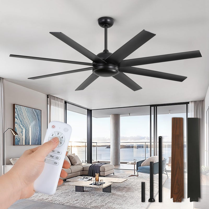 Fanbulous 65 Inch Ceiling Fans No Light with Remote, Black Indoor/Outdoor Ceiling Fan Without Light with Quiet Reversible DC Motor, 6 Speeds, 8 Blades Large Ceiling Fan for Living Room Bedroom Patio - Image 1