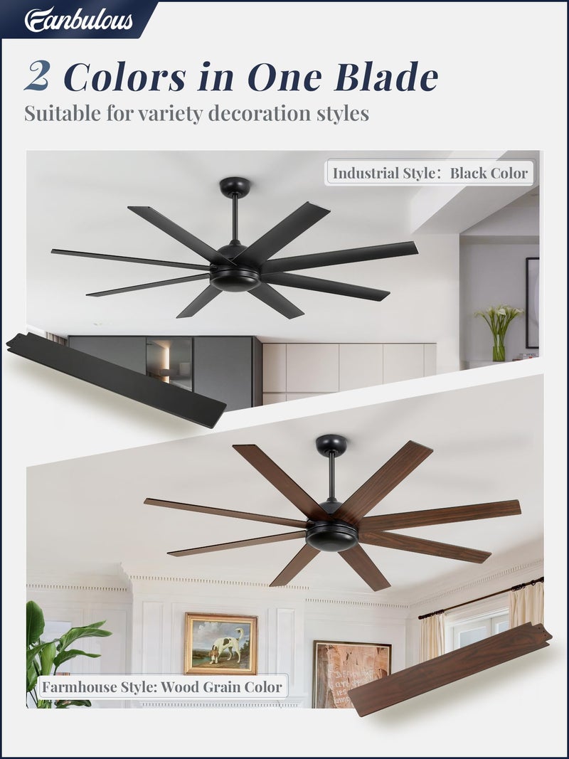 Fanbulous 65 Inch Ceiling Fans No Light with Remote, Black Indoor/Outdoor Ceiling Fan Without Light with Quiet Reversible DC Motor, 6 Speeds, 8 Blades Large Ceiling Fan for Living Room Bedroom Patio - Image 3