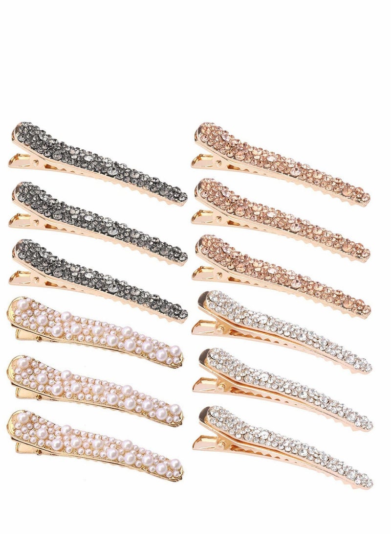KASTWAVE Pearls Rhinestone Alligator, 12Pcs Hair Clips Fashion Eye-catching Women Girls Pearl Beak Clip Duckbill Alligator Styling Tools Accessories, 4 Colors - Image 1