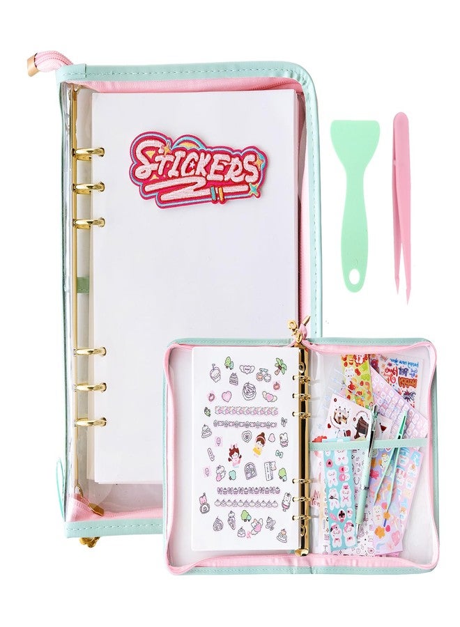 MANWU Reusable Sticker Book Organizer Binder with Zipper Closure, PU Leather Release Paper Sticker Collecting BookAlbum Storage Collection 80 Sheets Double-Sided Blank Release Paper (Green) - Image 1