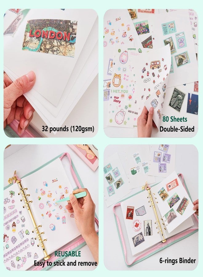 MANWU Reusable Sticker Book Organizer Binder with Zipper Closure, PU Leather Release Paper Sticker Collecting BookAlbum Storage Collection 80 Sheets Double-Sided Blank Release Paper (Green) - Image 4