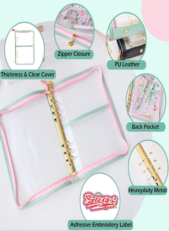 MANWU Reusable Sticker Book Organizer Binder with Zipper Closure, PU Leather Release Paper Sticker Collecting BookAlbum Storage Collection 80 Sheets Double-Sided Blank Release Paper (Green) - Image 3