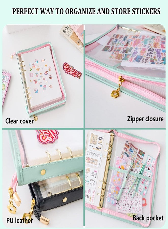 MANWU Reusable Sticker Book Organizer Binder with Zipper Closure, PU Leather Release Paper Sticker Collecting BookAlbum Storage Collection 80 Sheets Double-Sided Blank Release Paper (Green) - Image 5