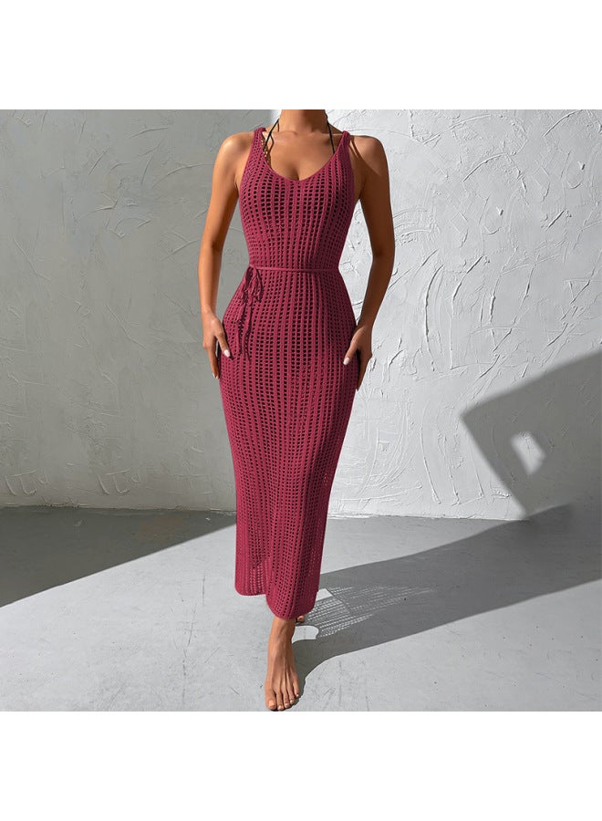 Loquat European And American Beach Hollow-out Backless Knitted Jumpsuit Women's Seaside Vacation Bikini Mesh Outer Blouse-Color:Black- - Image 4