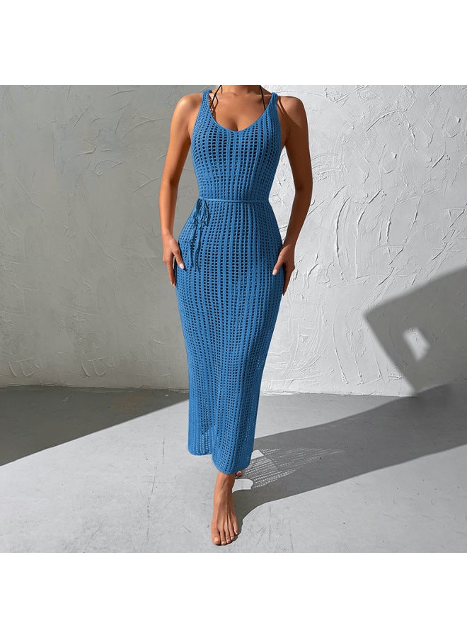 Loquat European And American Beach Hollow-out Backless Knitted Jumpsuit Women's Seaside Vacation Bikini Mesh Outer Blouse-Color:Black- - Image 3