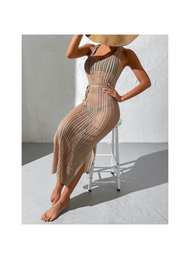 Loquat European And American Beach Hollow-out Backless Knitted Jumpsuit Women's Seaside Vacation Bikini Mesh Outer Blouse-Color:Black- - Image 5