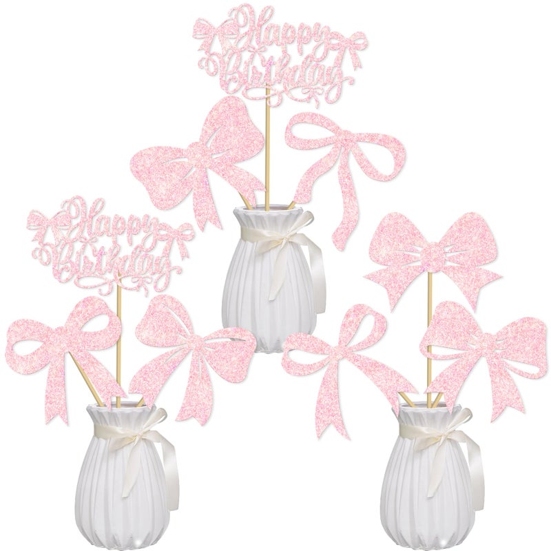 umoni Bow Birthday Centerpiece Sticks 16pcs Pink Decorations Bow Party Table Topper Centerpieces Coquette Birthday Table Decorations for Girls Bowknot Bachelorette Party Supplies - Image 1