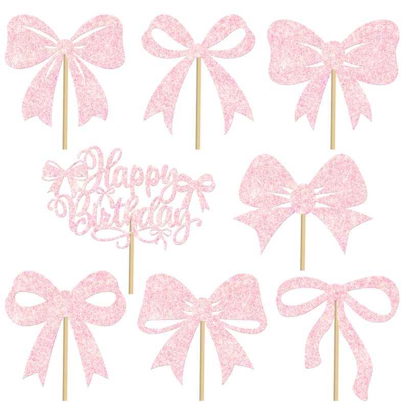 umoni Bow Birthday Centerpiece Sticks 16pcs Pink Decorations Bow Party Table Topper Centerpieces Coquette Birthday Table Decorations for Girls Bowknot Bachelorette Party Supplies - Image 2