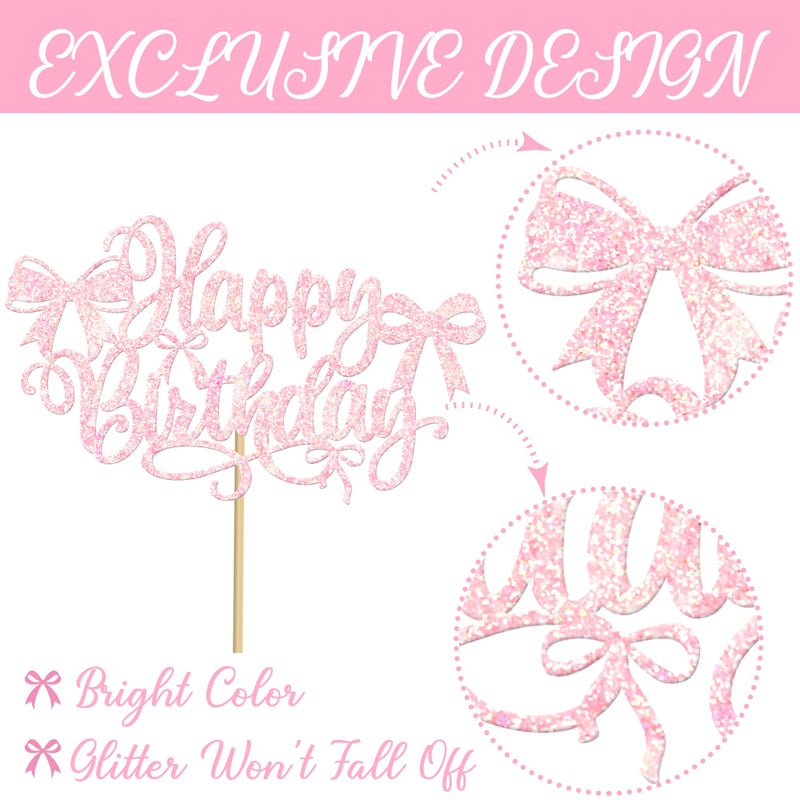 umoni Bow Birthday Centerpiece Sticks 16pcs Pink Decorations Bow Party Table Topper Centerpieces Coquette Birthday Table Decorations for Girls Bowknot Bachelorette Party Supplies - Image 5