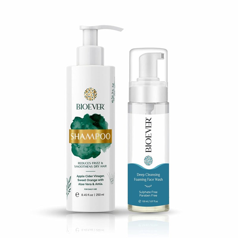 Bioever Shampoo 250ML And Foaming Face Wash 150ML Combo FrizzFree Manageable Hair ParabenFree Dandruff Hair fall Control Best for men and women