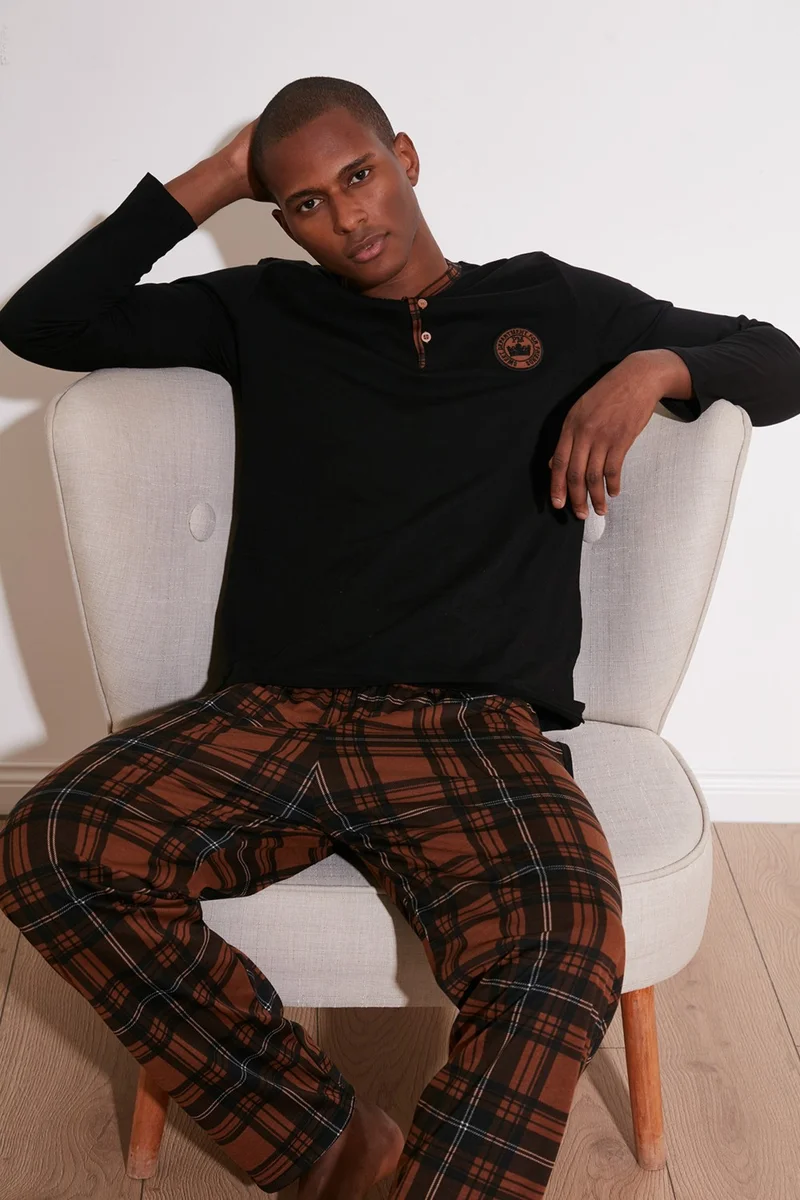 بوراتي Checked Cotton Regular Fit Long Sleeve Pajama Set Men's Pajama Set 60961003