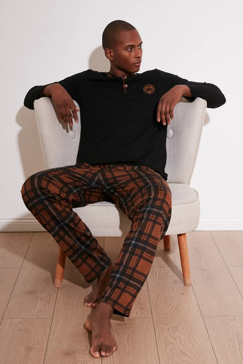 بوراتي Checked Cotton Regular Fit Long Sleeve Pajama Set Men's Pajama Set 60961003