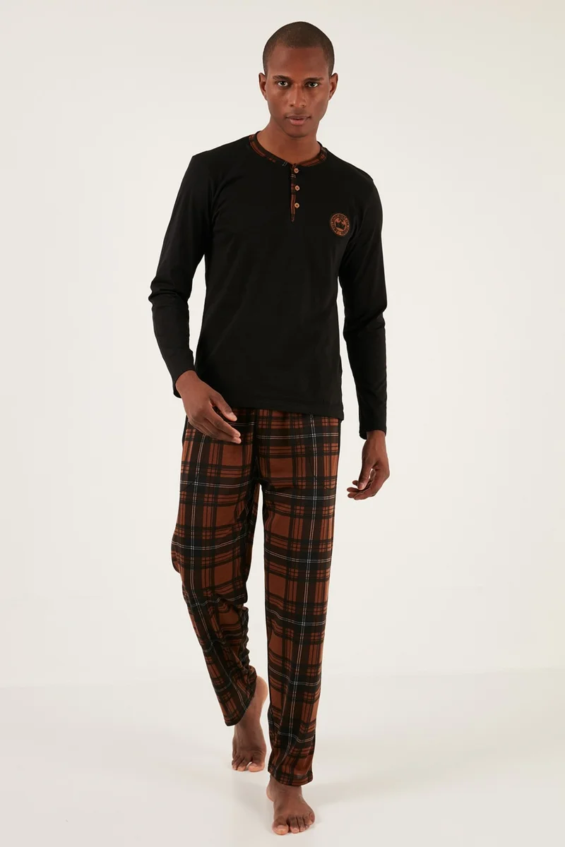 بوراتي Checked Cotton Regular Fit Long Sleeve Pajama Set Men's Pajama Set 60961003