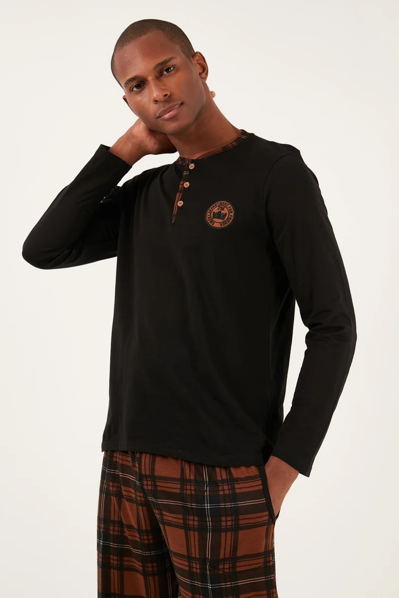 بوراتي Checked Cotton Regular Fit Long Sleeve Pajama Set Men's Pajama Set 60961003