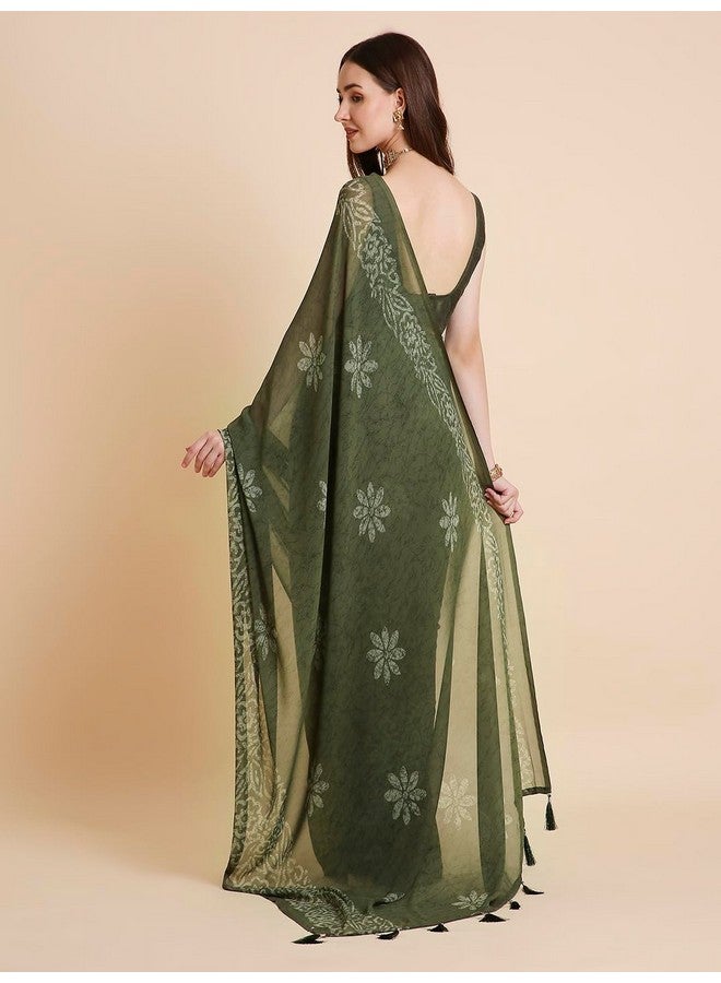RATAN Women's Georgette Batik Printed Saree with Unstitched Blouse Piece (CHMP-BP-21868_Green) - Image 2