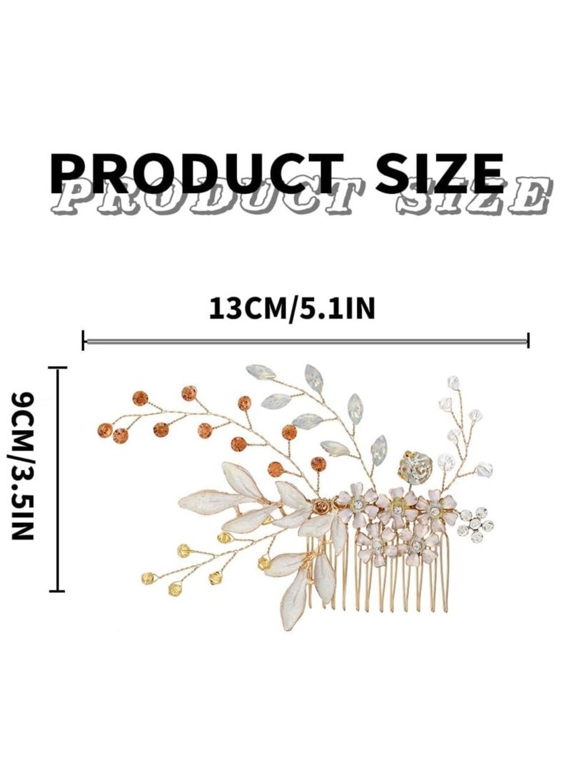 KASTWAVE Gold Wedding Hair Comb, Flower Rhinestone Headpieces Leaf Bride Hair Pieces Bridesmaid Side Hair Combs for Women and Girls - Image 5