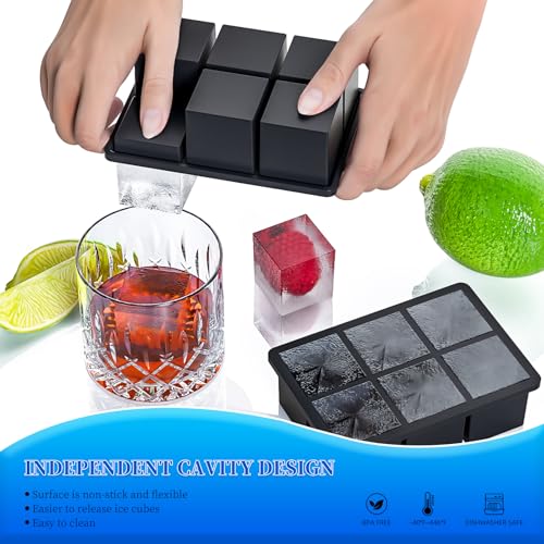 HANCELANT Large Ice Cube Tray for Whiskey, HANCELANT Big Silicone Square Ice Cube Mold with Removable Lid, 2'' Huge Square Ice Cubed Tray for Whisky and Cocktail - Image 2