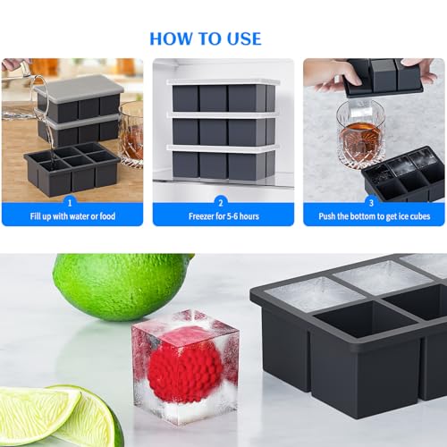 HANCELANT Large Ice Cube Tray for Whiskey, HANCELANT Big Silicone Square Ice Cube Mold with Removable Lid, 2'' Huge Square Ice Cubed Tray for Whisky and Cocktail - Image 5