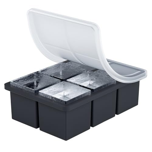 HANCELANT Large Ice Cube Tray for Whiskey, HANCELANT Big Silicone Square Ice Cube Mold with Removable Lid, 2'' Huge Square Ice Cubed Tray for Whisky and Cocktail - Image 1