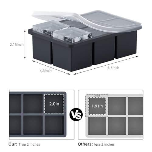 HANCELANT Large Ice Cube Tray for Whiskey, HANCELANT Big Silicone Square Ice Cube Mold with Removable Lid, 2'' Huge Square Ice Cubed Tray for Whisky and Cocktail - Image 3