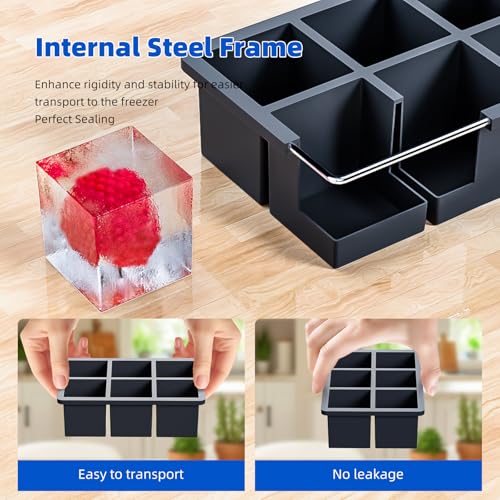 HANCELANT Large Ice Cube Tray for Whiskey, HANCELANT Big Silicone Square Ice Cube Mold with Removable Lid, 2'' Huge Square Ice Cubed Tray for Whisky and Cocktail - Image 4