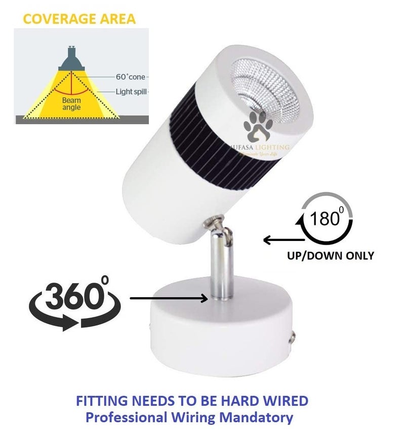 Mufasa 9 Watts White Body LED Spot Focus Wall Light 13Cm Height (Warm White, Aluminium Body) - Image 2