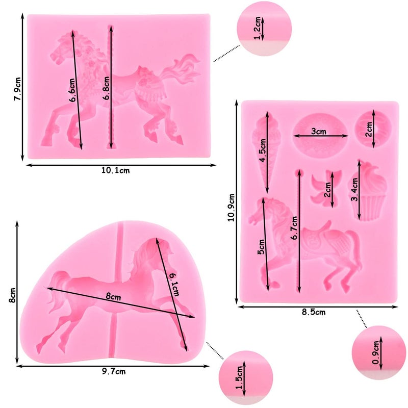 ZiXiang Carousel Horse Silicone Fondant Molds Merry-Go-Round Chocolate Gum Paste Mold Molds For Baby Shower Candy Cupcake Topper Polymer Clay Cake Decorating Set Of 3 - Image 3