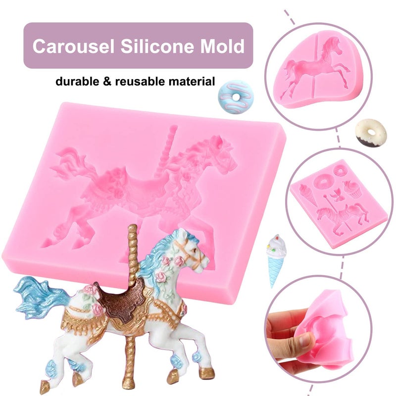 ZiXiang Carousel Horse Silicone Fondant Molds Merry-Go-Round Chocolate Gum Paste Mold Molds For Baby Shower Candy Cupcake Topper Polymer Clay Cake Decorating Set Of 3 - Image 4