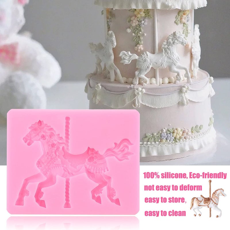 ZiXiang Carousel Horse Silicone Fondant Molds Merry-Go-Round Chocolate Gum Paste Mold Molds For Baby Shower Candy Cupcake Topper Polymer Clay Cake Decorating Set Of 3 - Image 5