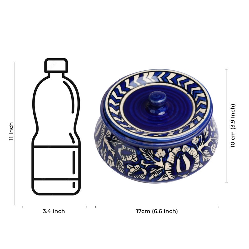 Caffeine Ceramic Handmade Blue Mughal Serving Handi with Lid (Set of 4) Microwave Safe & Dishwasher Safe - Image 4