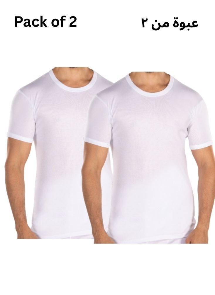 DROSH V Men’s White Cotton Undershirt Pack of 2 – Soft Breathable Half Sleeve Inner T Shirt - Image 1