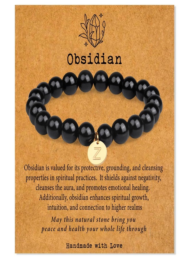 CARITATE Stone Beaded bracelets for women men: Healing Crystal bead Bracelet Black Obsidian Bracelet Jewelry Beaded Stretch Bracelets Gifts Mens Protection Bracelet Spiritual Bracelet Positive Energy Bracelet - Image 1
