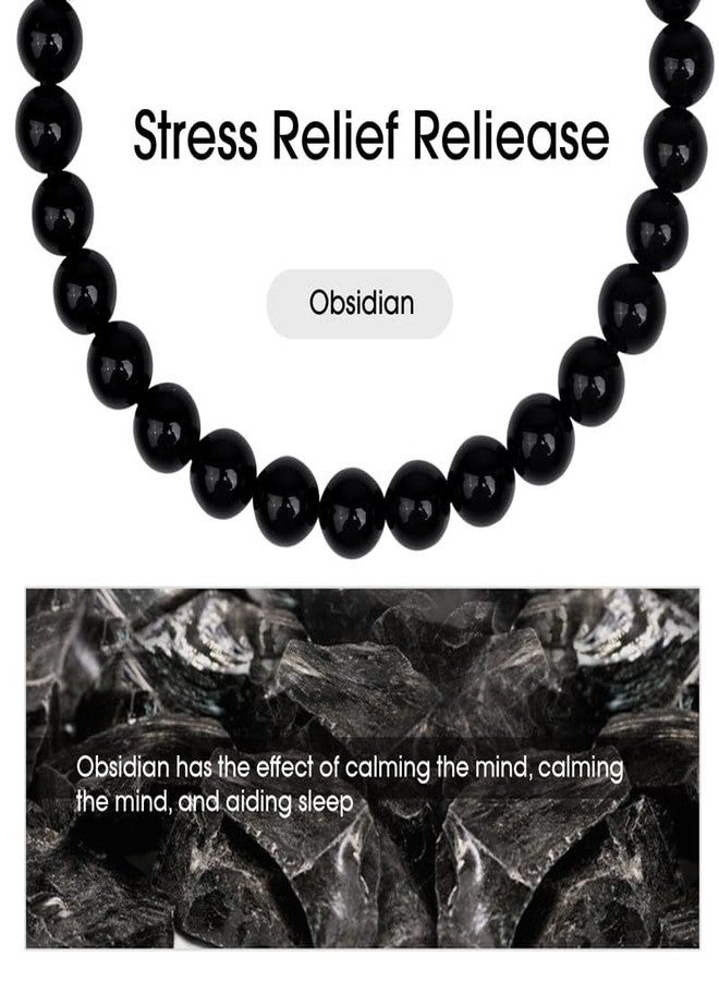 CARITATE Stone Beaded bracelets for women men: Healing Crystal bead Bracelet Black Obsidian Bracelet Jewelry Beaded Stretch Bracelets Gifts Mens Protection Bracelet Spiritual Bracelet Positive Energy Bracelet - Image 2