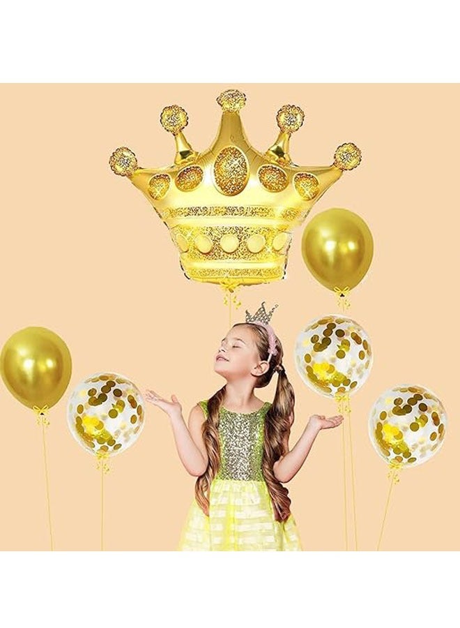 Party 8-piece set for 8st birthday party anniversary decoration party supplies includes gold number 8 balloon, large gold crown foil balloon set, 12-inch sequin balloon, 12-inch gold balloon  - Image 3